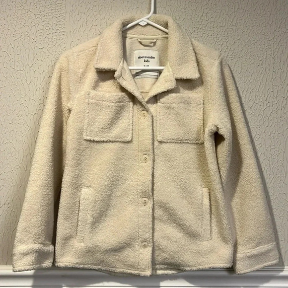Abercrombie Kids Cream Teddy button up jacket size 11/12 - Picture 1 of 9